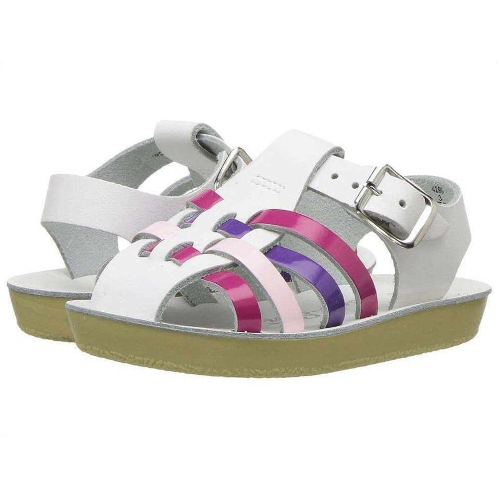 Sun-San Salt Water Sandals Sea Wee White NEW Leather Size 7 Toddler - Picture 1 of 6
